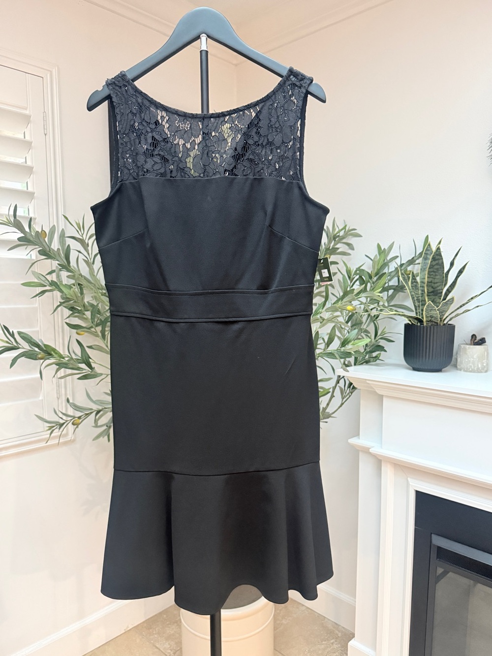 Taylor Black Lace-Yoke Midi Dress
